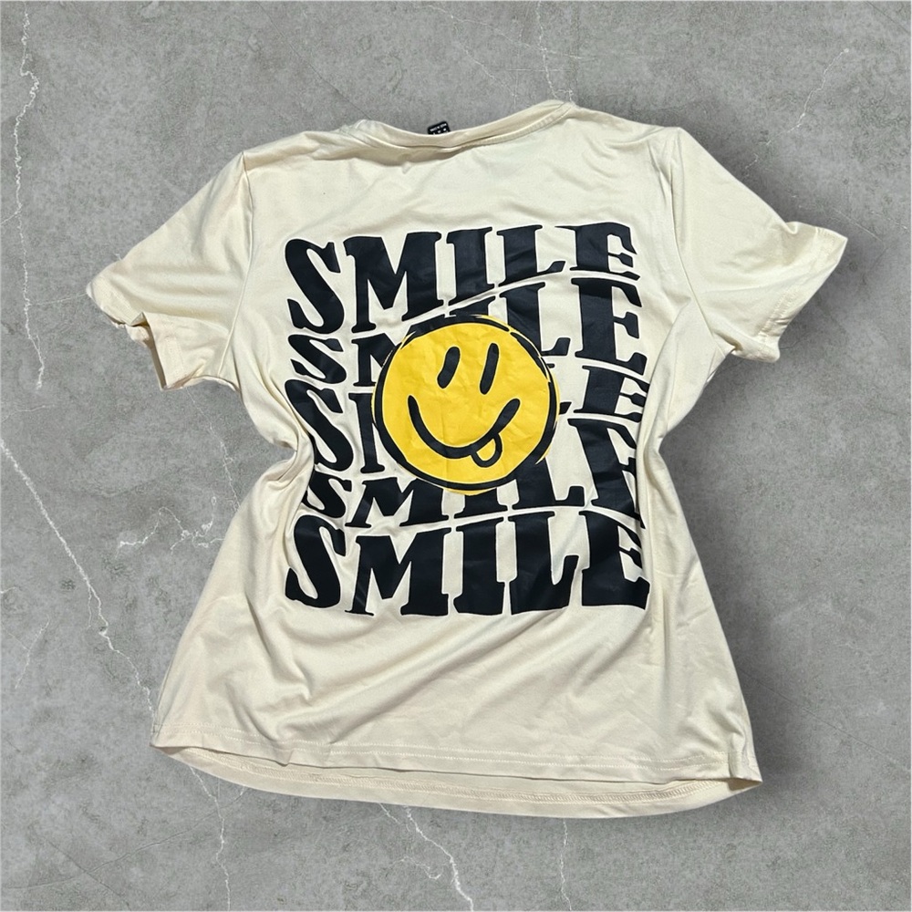 SHEIN Cream Graphic Short Sleeve Tee